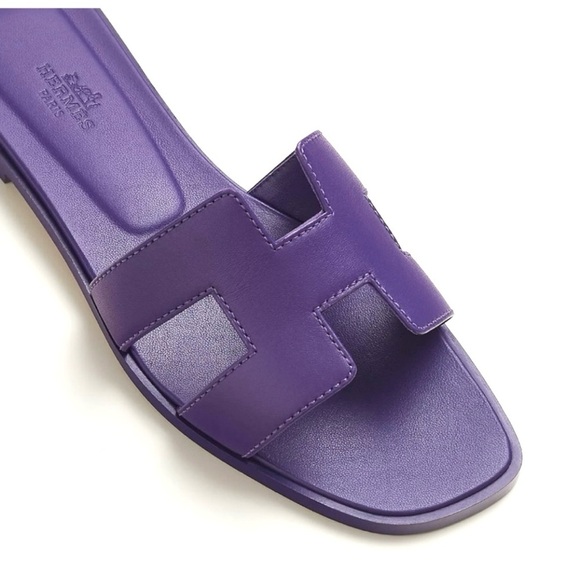 Hermès Oran H Sandal Violet Marjorette Epsom Leather Slip on Sandal Size 8 NEW - Picture 4 of 16
